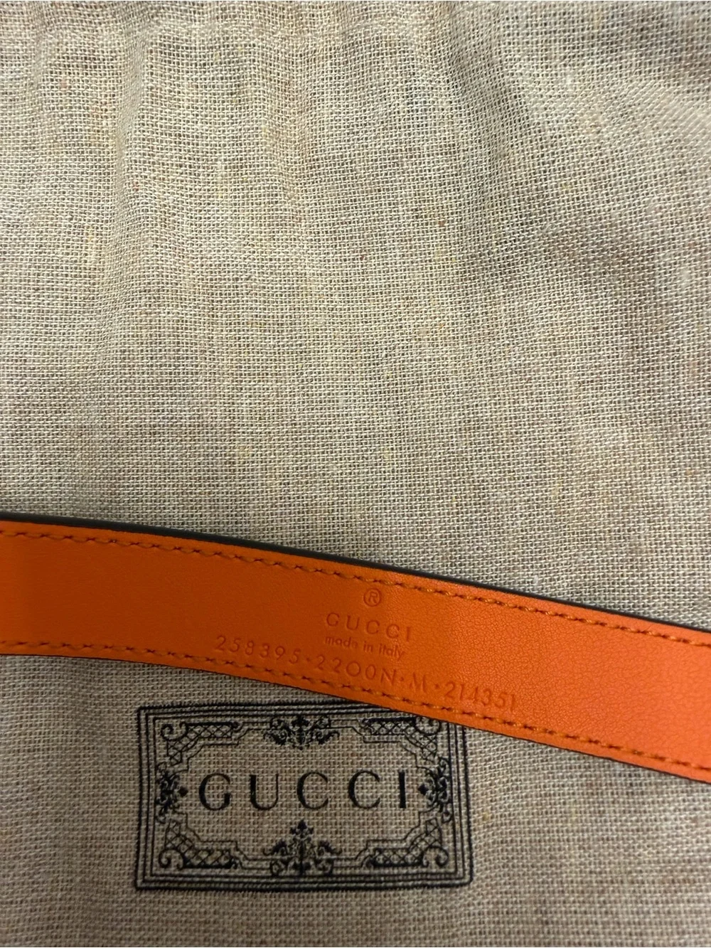 Gucci Orange Leather Reversible GG Heart Web Belt